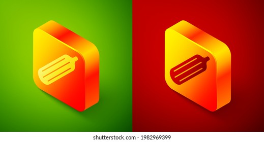 Isometric Fresh cucumber icon isolated on green and red background. Square button. Vector