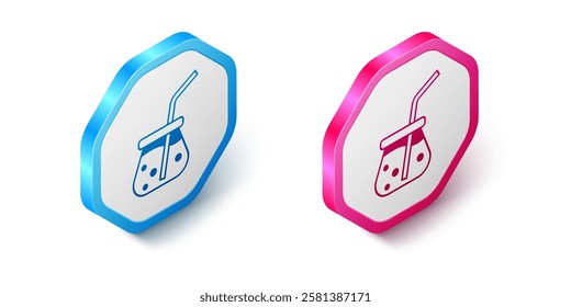 Isometric Fresh smoothie icon isolated on white background. Hexagon button. Vector