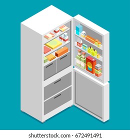 Isometric fridge. flat illustration icon.