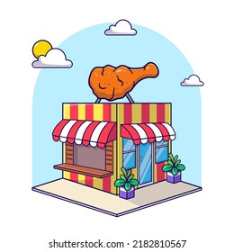 Isometric fried chicken restaurant building icon, 3d icon illustration vector landmark flat design isolated