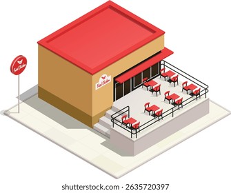 Restaurante de frango frito isométrico com terraço aberto