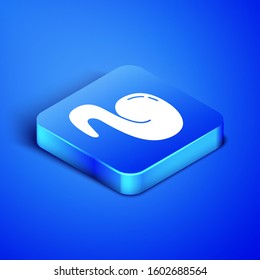 Isometric Fried chicken wing icon isolated on blue background. Blue square button. Vector Illustration