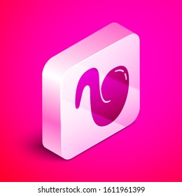 Isometric Fried chicken wing icon isolated on pink background. Silver square button. Vector Illustration