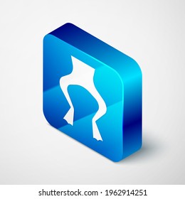 Isometric Frog legs icon isolated on grey background. Blue square button. Vector