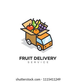 Isometric fruit delivery service logo design template. Vector illustration.