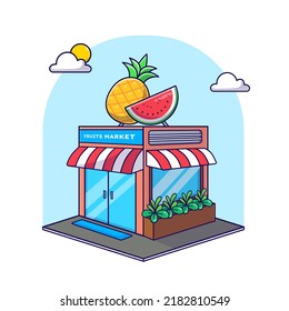 Isometric Fruit Market building icon, 3d icon illustration vector landmark flat design isolated