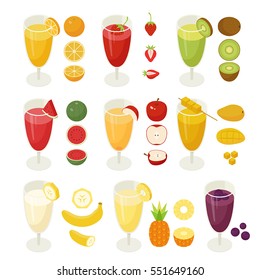 isometric fruits juice vector illustration flat design