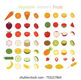 isometric fruits and vegetable slice section vector illustration flat design