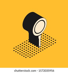 Isometric Frying pan icon isolated on yellow background. Fry or roast food symbol.  Vector Illustration