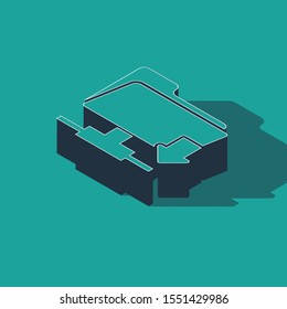 Isometric FTP folder download icon isolated on green background. Software update, transfer protocol, router, teamwork tool management, copy process.  Vector Illustration
