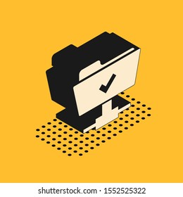 Isometric FTP operation successful icon isolated on yellow background. Software update, transfer protocol, teamwork tool management, copy process.  Vector Illustration