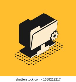 Isometric FTP settings folder icon isolated on yellow background.  Vector Illustration