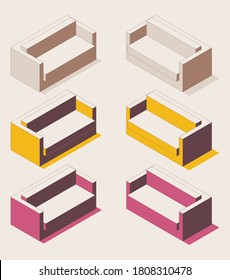 Isometric full color outline soft sofa for office, home, reception