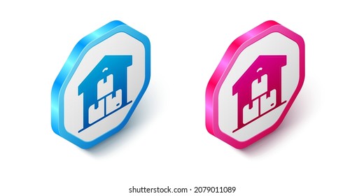 Isometric Full warehouse icon isolated on white background. Hexagon button. Vector