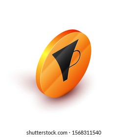 Isometric Funnel or filter icon isolated on white background. Orange circle button. Vector Illustration