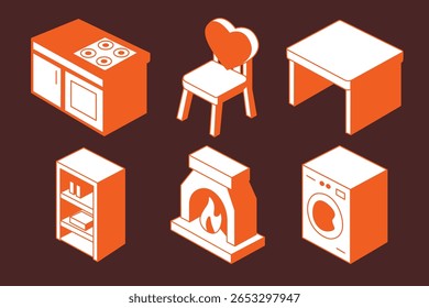 Isometric Furniture Cartoon Icon Illustrations