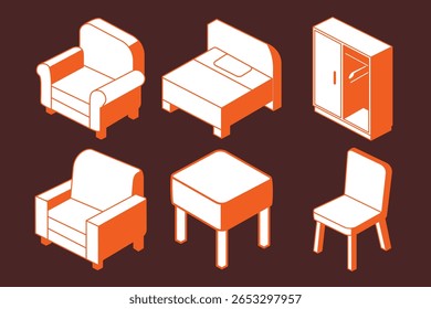 Isometric Furniture Cartoon Icon Illustrations