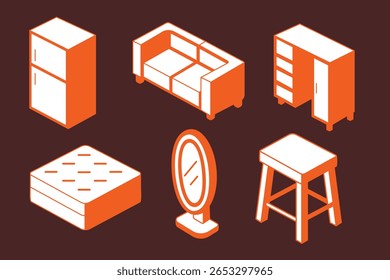 Isometric Furniture Cartoon Icon Illustrations