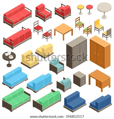 Isometric Furniture Set Stock Vector (Royalty Free) 396852517 ...