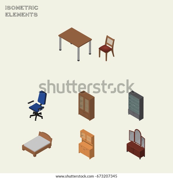 Isometric Furniture Set Drawer Cabinet Office Stock Vector