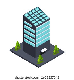 Isometrische Illustration von zukünftigen Gebäuden für architektonische Visualisierung.