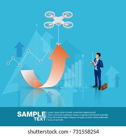 Isometric Future Business Leader Control drones Concept  People Executive Manager Vector Investor trader Business future vision Individual success