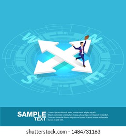 Isometric Future Business Leader success Concept Finance Manager Business Man on arrow icon.Flat People Executive Manager Vector illustration.