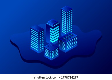 Isometric Future City. Real estate and construction industry concept. Virtual reality. Vector illustration.