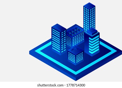 Isometric Future City. Real estate and construction industry concept. Virtual reality. Vector illustration.
