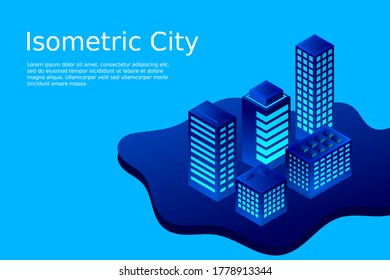 Isometric Future City. Real estate and construction industry concept. Virtual reality. Vector illustration.