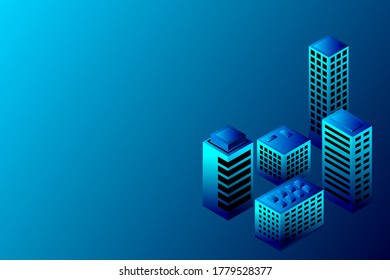 Isometric Future City. Real estate and construction industry concept. Virtual reality. Vector illustration.