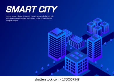 Isometric Future City. Real estate and construction industry concept. Virtual reality. Vector illustration.