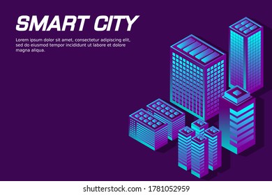 Isometric Future City. Real estate and construction industry concept. Virtual reality. Vector illustration.
