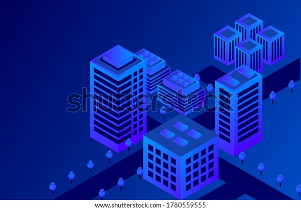 Isometric Future City. Real\
estate and construction industry concept. Virtual reality. Vector\
illustration.