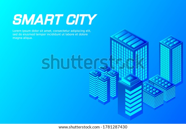Isometric Future City. Real\
estate and construction industry concept. Virtual reality. Vector\
illustration.