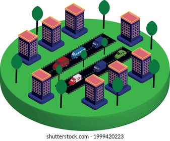 
Vector isométrico Futurista de edificios planos