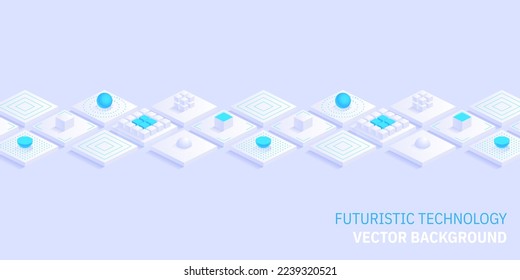 Isometric futuritic Information technology blockchain concepto. Código binario de datos grandes, flujo de datos. Transferencia de grandes datos. Bloques de datos interconectados. Fondo abstracto de ilustración de vector