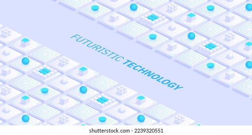 Isometric futuritic Information technology blockchain concepto. Código binario de datos grandes, flujo de datos. Transferencia de grandes datos. Bloques de datos interconectados. Fondo abstracto de ilustración de vector