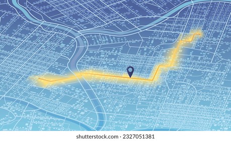 Mapa de navegación isométrico y futurista. Enorme vista de arriba de la ciudad. Vista superior de Ciudad del vector. Vista desde arriba del mapa. Resumen de los antecedentes del transporte. Panorama urbano en Skyline. Ilustración cartográfica. Pantalla panorámica