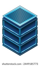 Isometric futuristic server. Isometric database or data center. Abstract blockchain. Computer storage. Cloud storage. Vector illustration