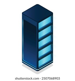 Isometric futuristic server. Isometric database or data center. Abstract blockchain. Computer storage. Cloud storage. Vector illustration