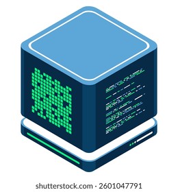 Isometric futuristic server. Isometric database or data center. Abstract blockchain. Computer storage. Cloud storage. Vector illustration