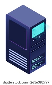 Isometric futuristic server. Isometric database or data center. Abstract blockchain. Computer storage. Cloud storage. Isometric technology