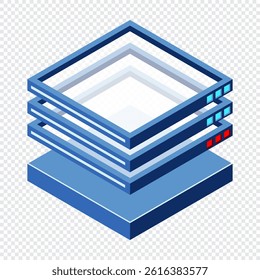 Isometric futuristic server. Isometric database or data center. Abstract blockchain. Computer storage. Cloud storage. Isometric technology