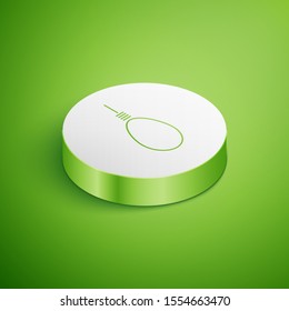 Isometric Gallows rope loop hanging icon isolated on green background. Rope tied into noose. Suicide, hanging or lynching. White circle button. Vector Illustration