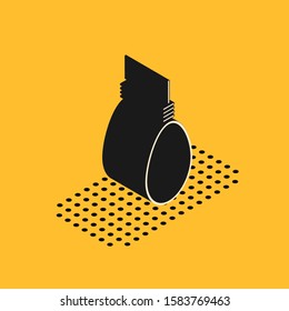 Isometric Gallows rope loop hanging icon isolated on yellow background. Rope tied into noose. Suicide, hanging or lynching.  Vector Illustration