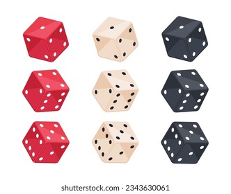 Isometric gambling cube pieces. Casino or board games dice. Backgammon game dice 3d vector illustration set