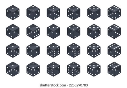 Isometric gambling dice. Board game 3d cubes, poker and backgammon dice, casino gambling pieces flat vector illustration set on white background