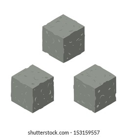 Isometric game brick cubes set. Vector stone cubes design elements for games.