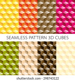Isometric game brick cubes set. Vector cubes design elements for games. Seamless pattern.